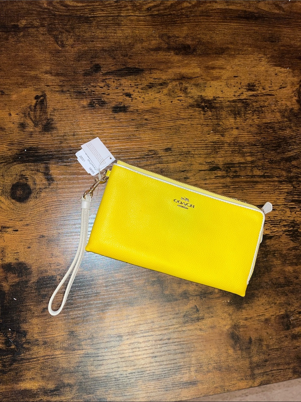 Coach Yellow Leather Wristlet with Cream Trim